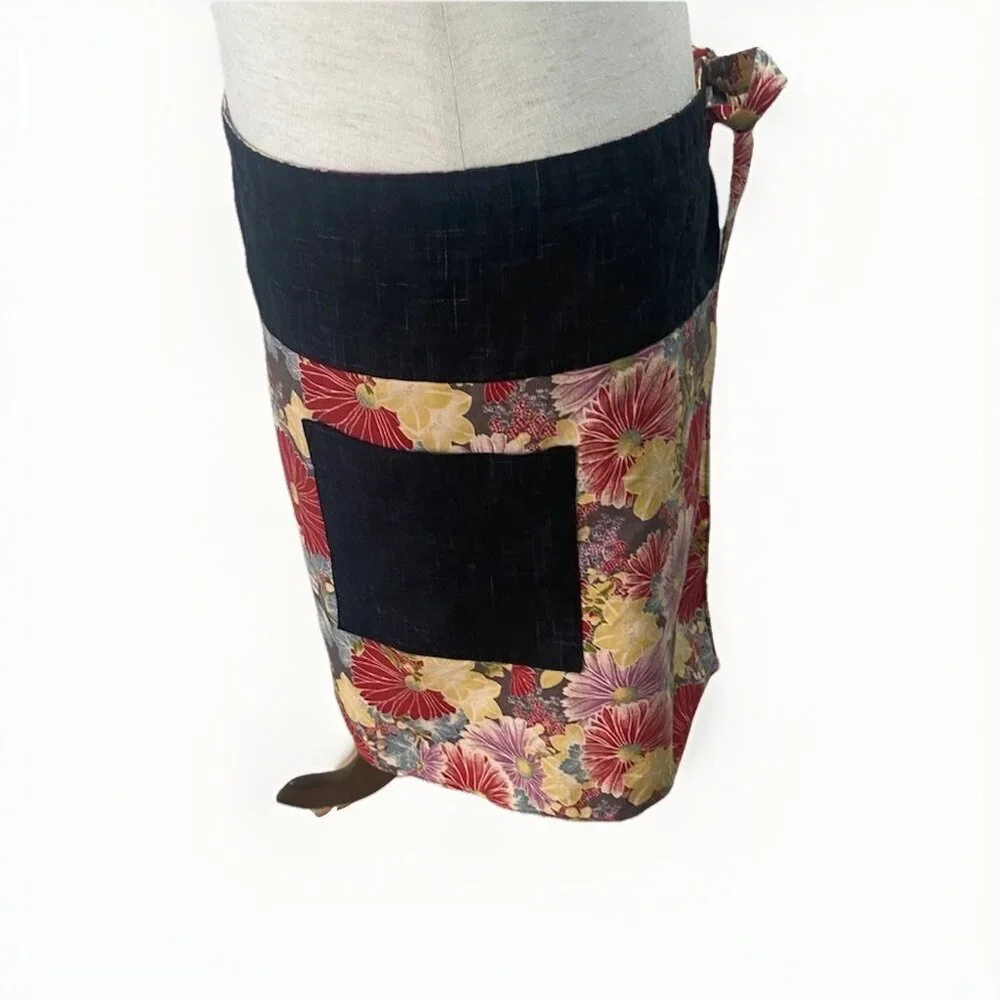 Handmade Reversible Half Apron Floral Print Pocket Garden Cooking Craft Utility